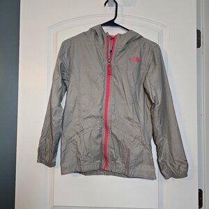 The North Face Zip-Up Rain Jacket Grey/Pink Girls Large 14/16